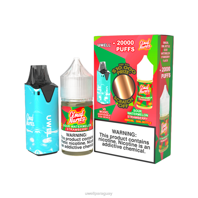 R8Z0K204 - UWELL vape for sale clr azul/flv sandía ácida fresa 50 mg UWELL V6 dispositivo desechable + jugo daddys vapor 30ml - paquete de colaboración