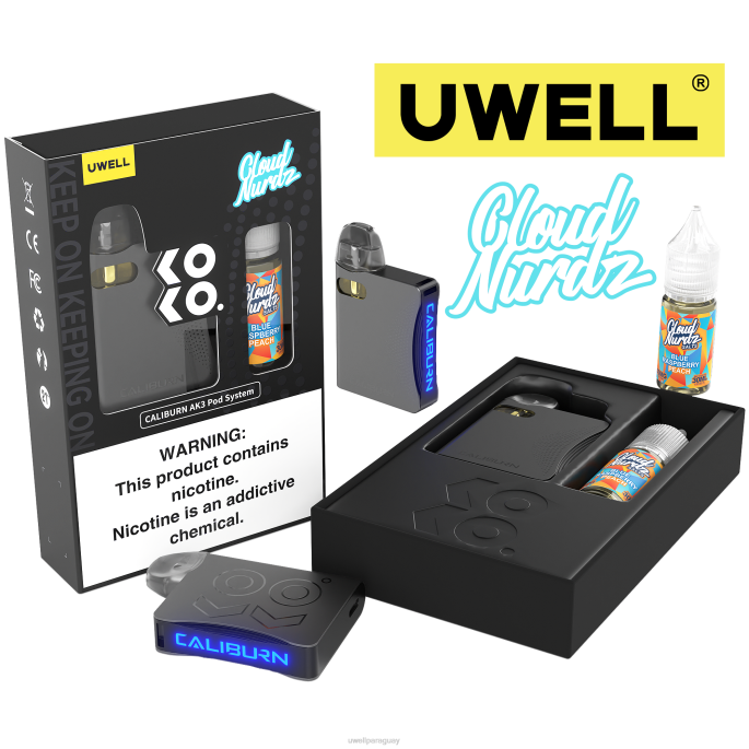R8Z0K247 - vaporizador UWELL crl gris/flv azul melocotón frambuesa UWELL CALIBURN AK3 kit + vainas a3s 08ohm (x2) + daddys vapor 10ml sales 50mg